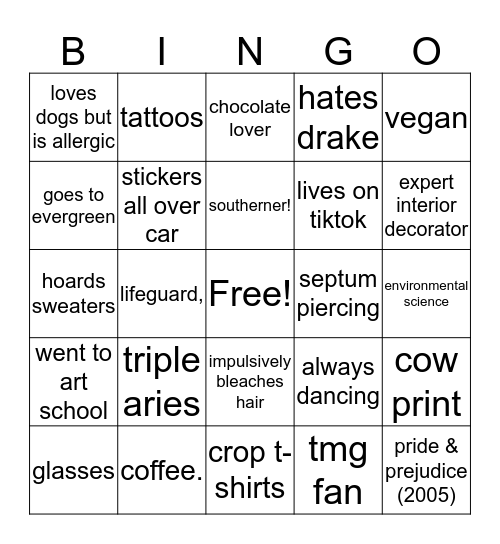 how much are you like andy Bingo Card