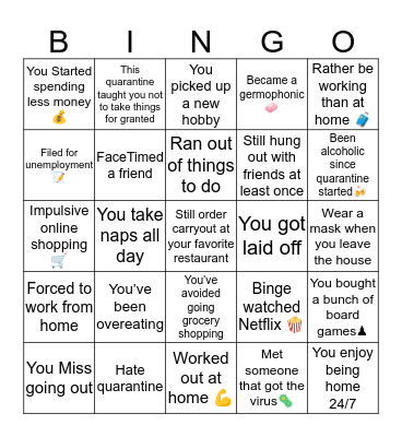 Quarantine Bingo Card