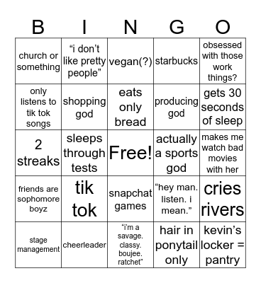 emily Bingo Card