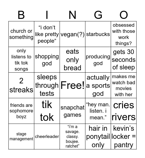 emily Bingo Card
