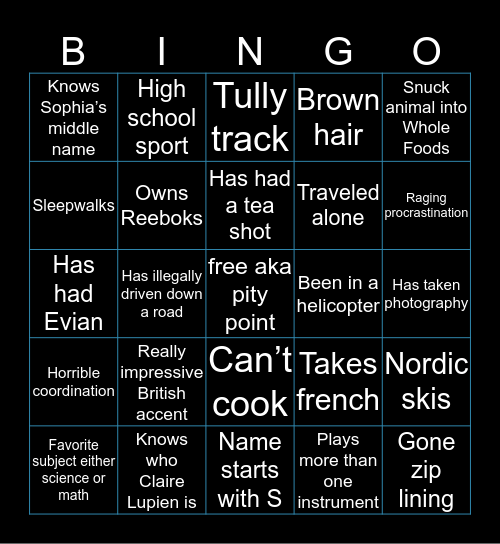 S O P H I A     B I N G O Bingo Card