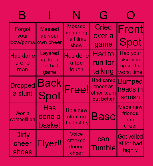 Cheer Bingo🎀 Bingo Card