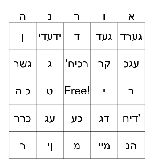 אורנה בינגו Bingo Card