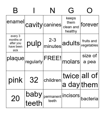 All about teeth! Bingo Card