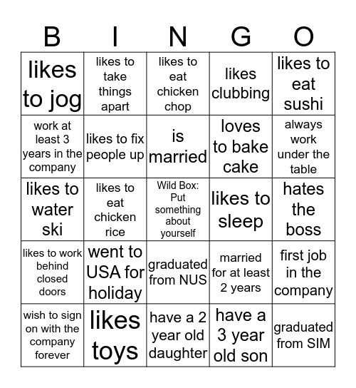 The Bingo Game Bingo Card