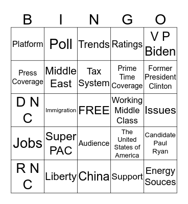 2012 Presidential Bingo Card