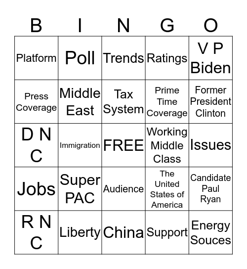 2012 Presidential Bingo Card