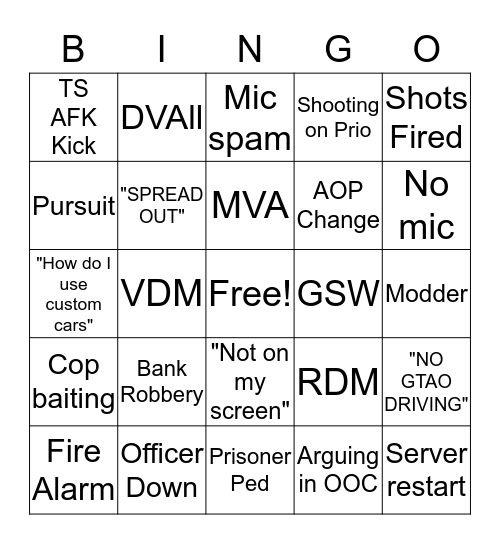 SLRP Bingo Card