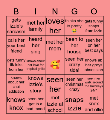 izzie’s bingo 🤪🤪 Bingo Card