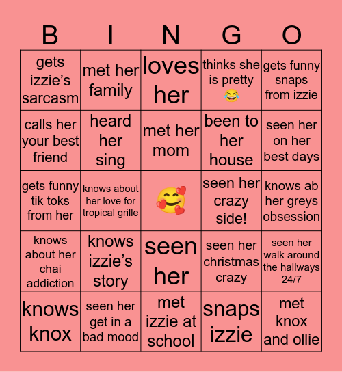 izzie’s bingo 🤪🤪 Bingo Card