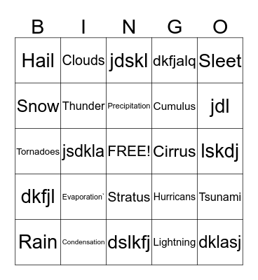 Weather Bingo Card