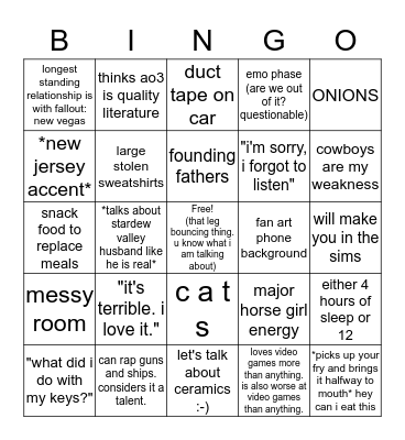 Mia Bingo Card
