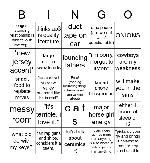 Mia Bingo Card