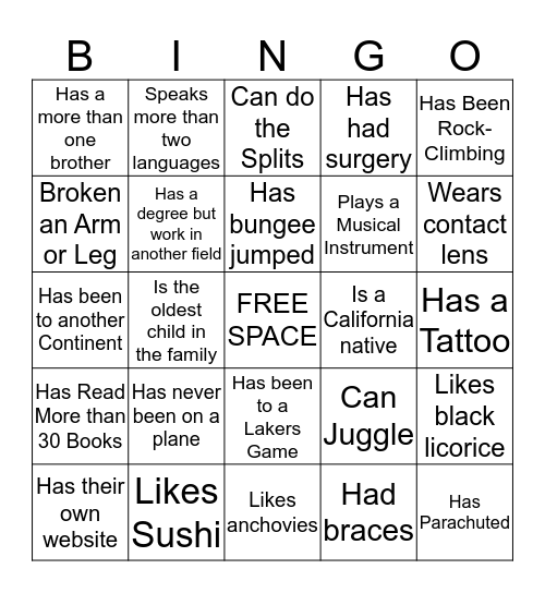 Who Do You Know Bingo Card 