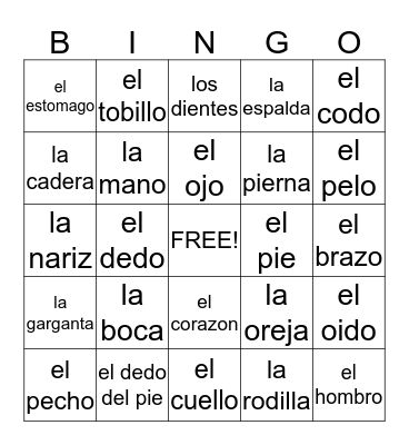 El Cuerpo Bingo Card