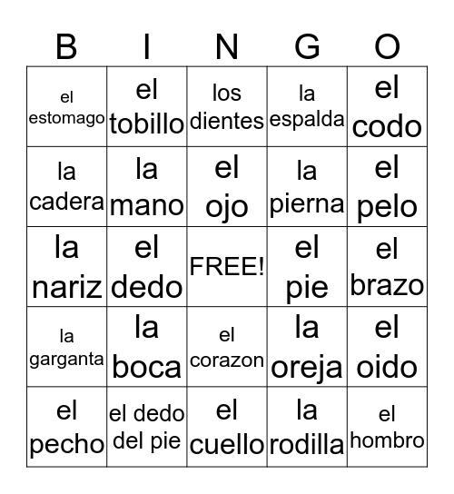 El Cuerpo Bingo Card