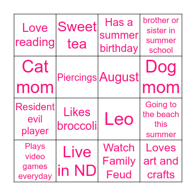 Bingo with Lane! Bingo Card
