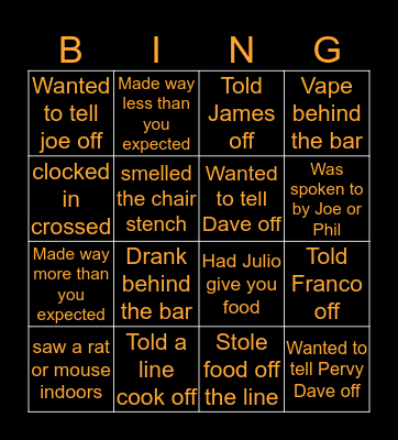 BWX BINGO Card
