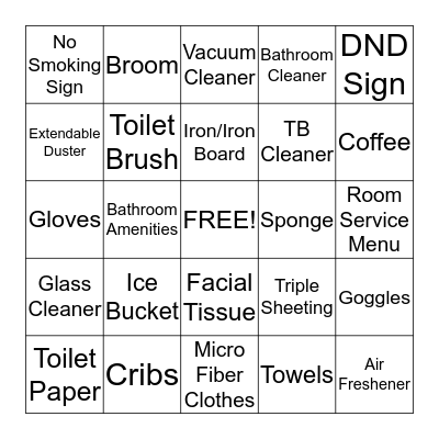 Shades of Green Housekeeping BINGO Card