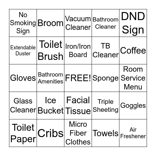 Shades of Green Housekeeping BINGO Card