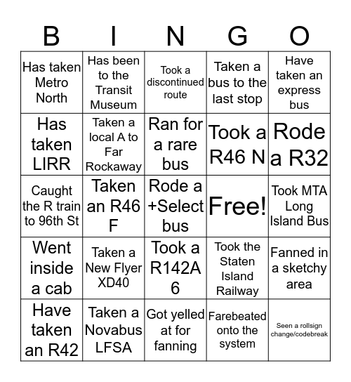 NYMTA Bingo! Bingo Card