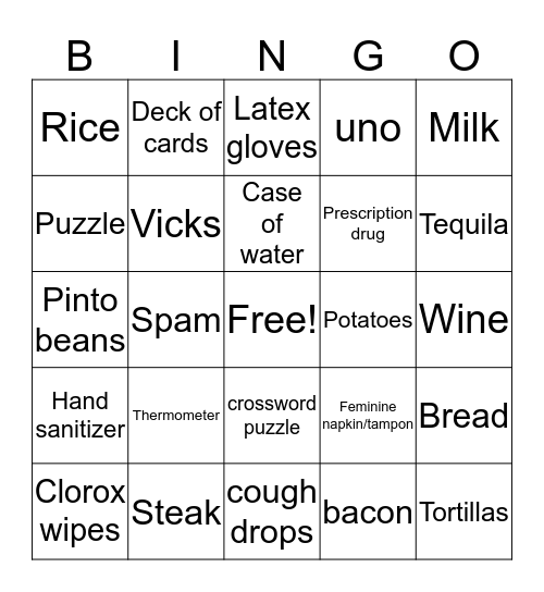 Shelter in Place Bingo Card