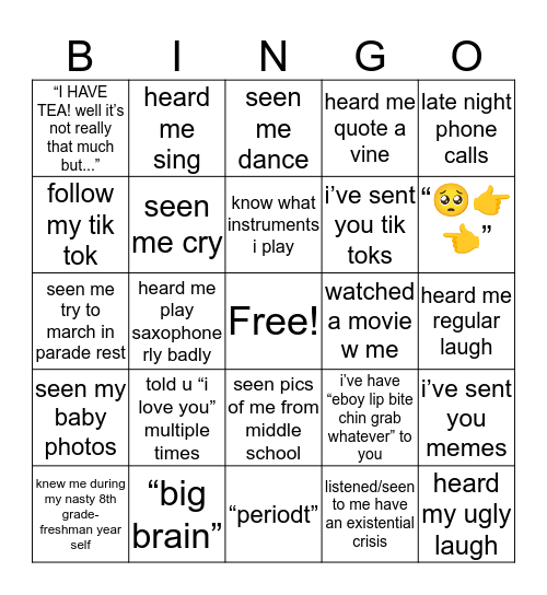 joanie bingo!!!! Bingo Card