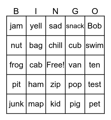 CVC short vowel sounds Bingo Card
