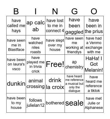 Haylee Bingo Card