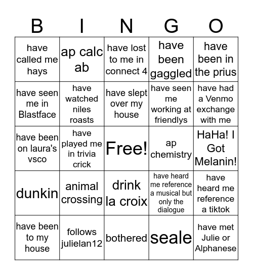 Haylee Bingo Card