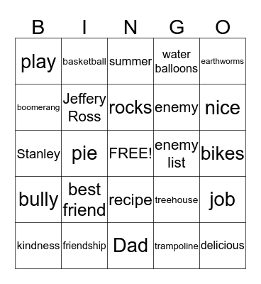 Enemy Pie Bingo Card