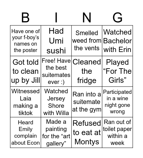 Suite 604 Bingo Card
