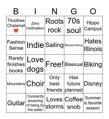 Jonah Bingo Card