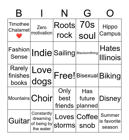 Jonah Bingo Card
