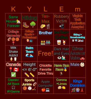 Kyle5k Bingo Card