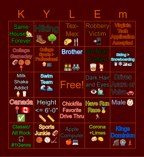 Kyle5k Bingo Card