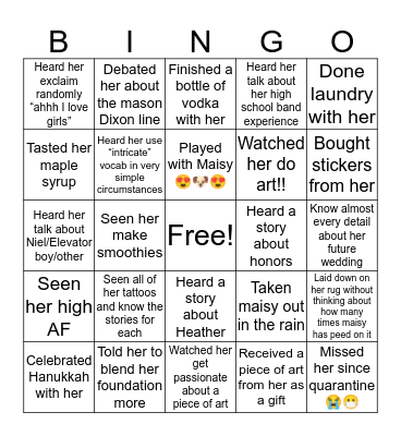 Sophie Lasher Bingo Card