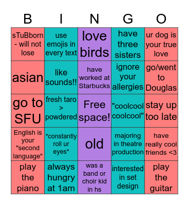 How similar to June are you? Bingo Card