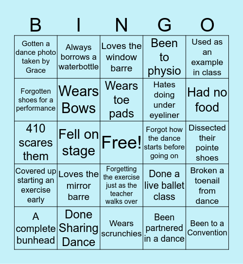 Dance Aholics Pt.2 Bingo Card