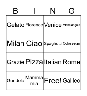Italy Bingo Card