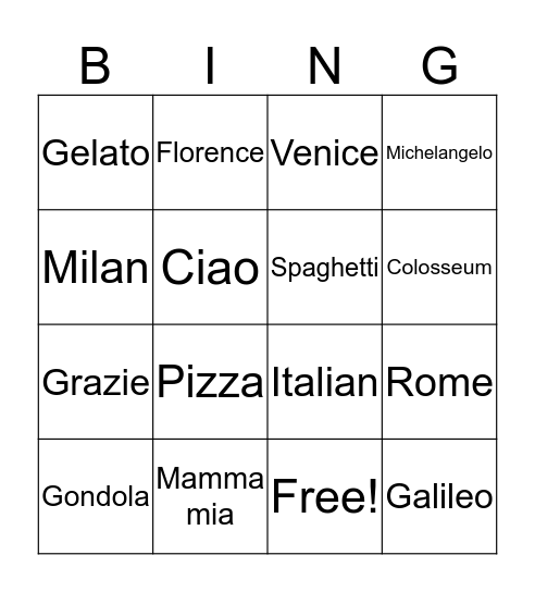 Italy Bingo Card