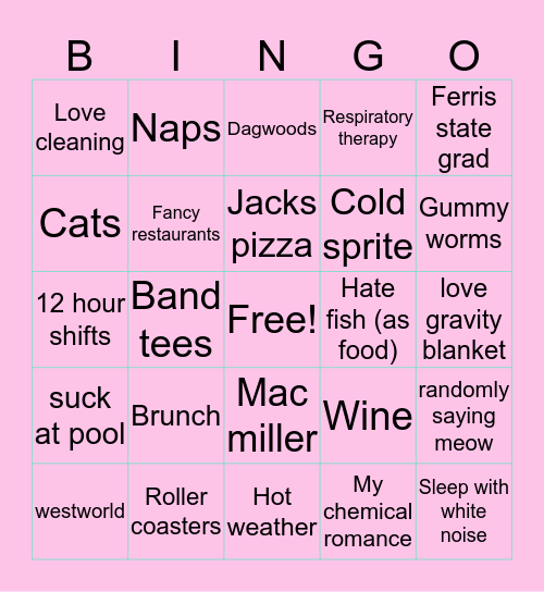 Kate Bingo Card