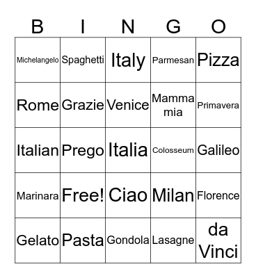 Italy Bingo Card