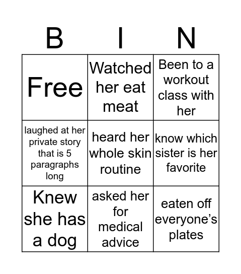 Erica Bingo Card