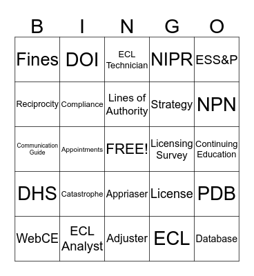 Enteprise Claims Licensing BINGO! Bingo Card