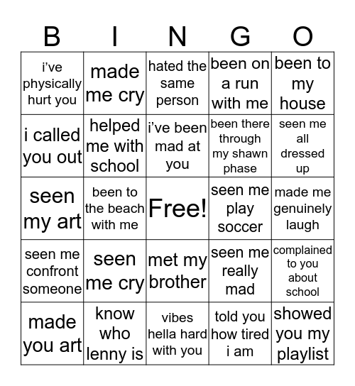 Sams bingo Card