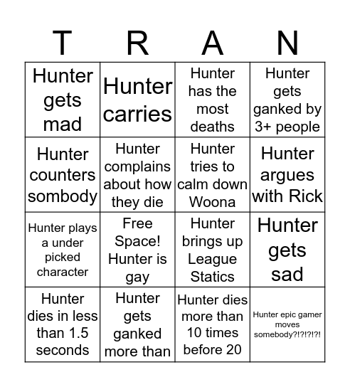 Hunter's Sorrow Card Bingo Card