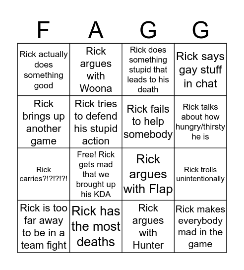 Rick's A Gaybo Bingo Card