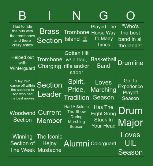 AHS Colt Band Bingo 🐎🐎🐎 Bingo Card