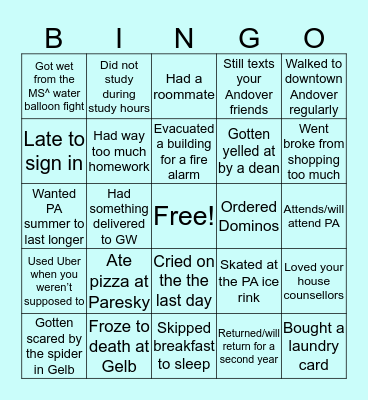PA Summer Bingo Card